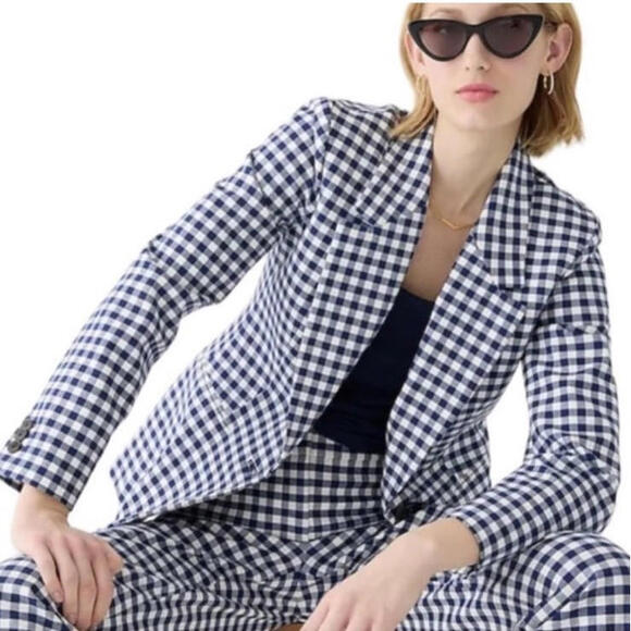 J. Crew Blue White Parke Kate Gingham Check Pants Suit Blazer & Pants Size 6 - Picture 2 of 15